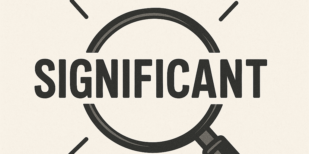 Het woord "significant" in hoofdletters vergroot door een vergrootglas, met stralende lijnen eromheen.