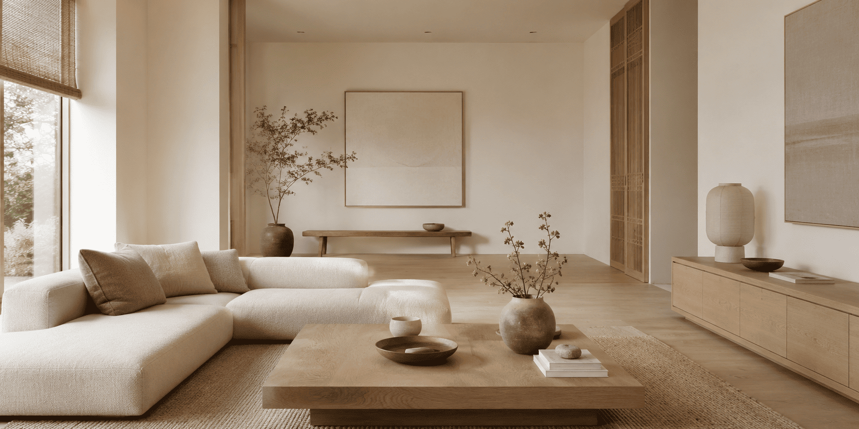 Japandi woonstijl in woonkamer