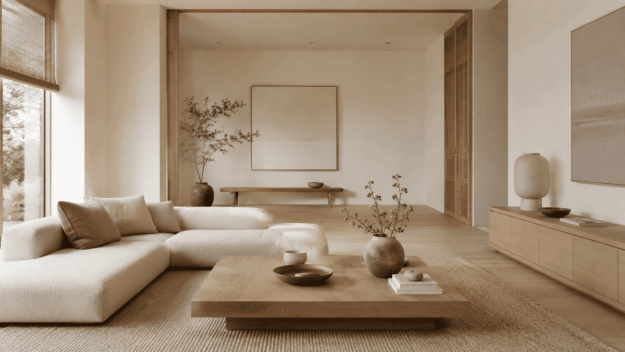 Japandi woonstijl in woonkamer