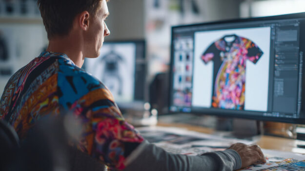 Ontwerpbestand voor dartshirts ontwerpen wordt gecontroleerd op dpi, kleuren en printkwaliteit.