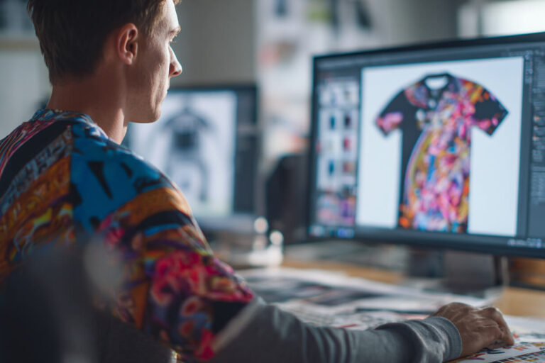 Ontwerpbestand voor dartshirts ontwerpen wordt gecontroleerd op dpi, kleuren en printkwaliteit.