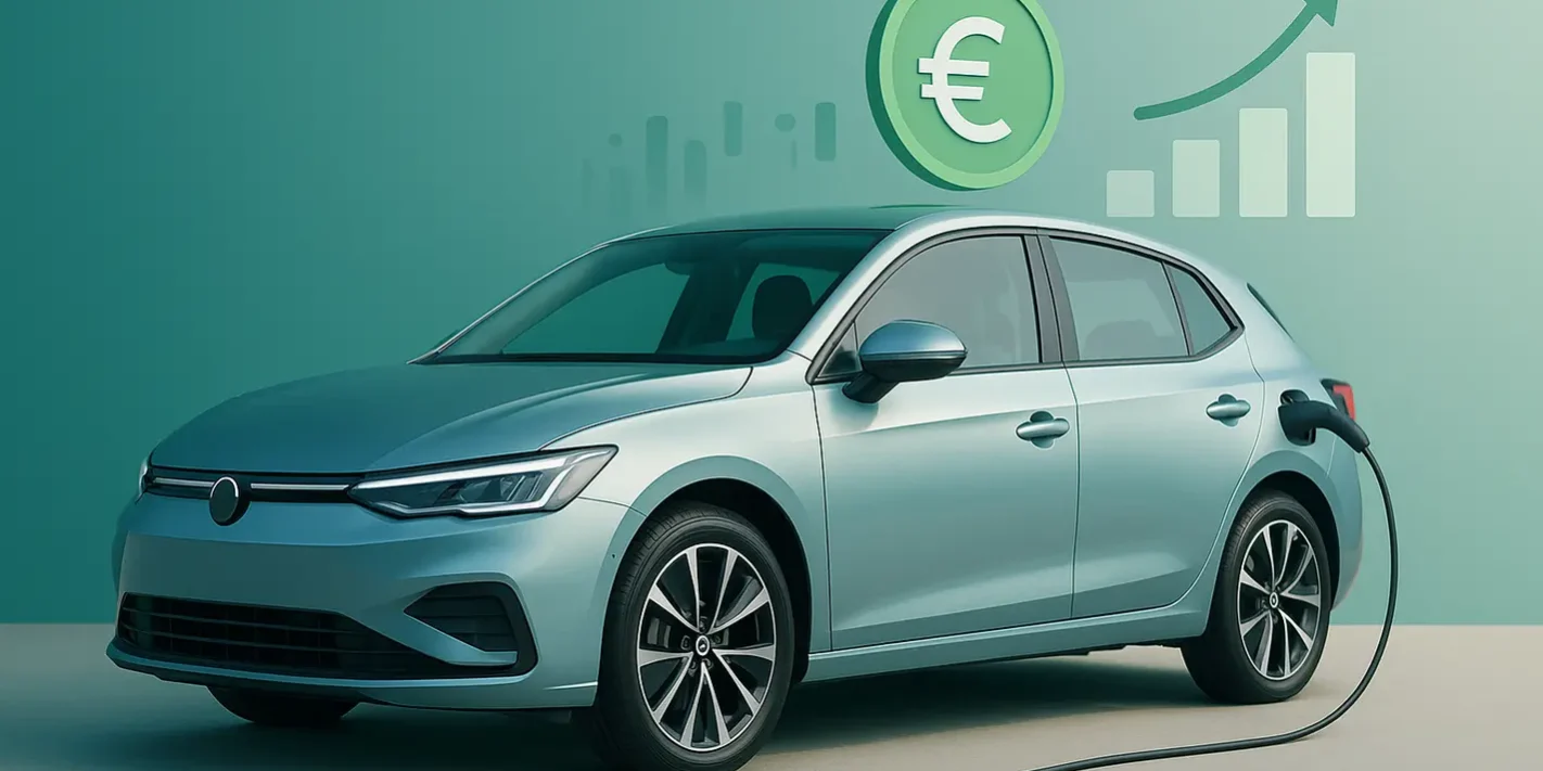 Moderne elektrische auto met laderkabel op minimalistische achtergrond, bijtelling elektrisch rijden