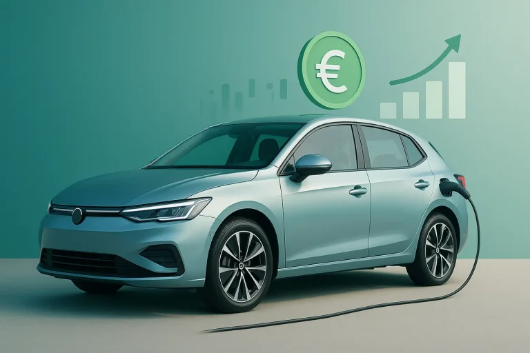 Moderne elektrische auto met laderkabel op minimalistische achtergrond, bijtelling elektrisch rijden