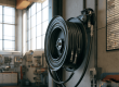 hydrauliek haspel gemonteerd aan de wand in werkplaats