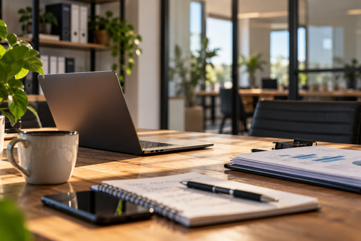 warme werkplek met laptop en planten