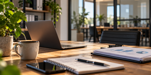 warme werkplek met laptop en planten