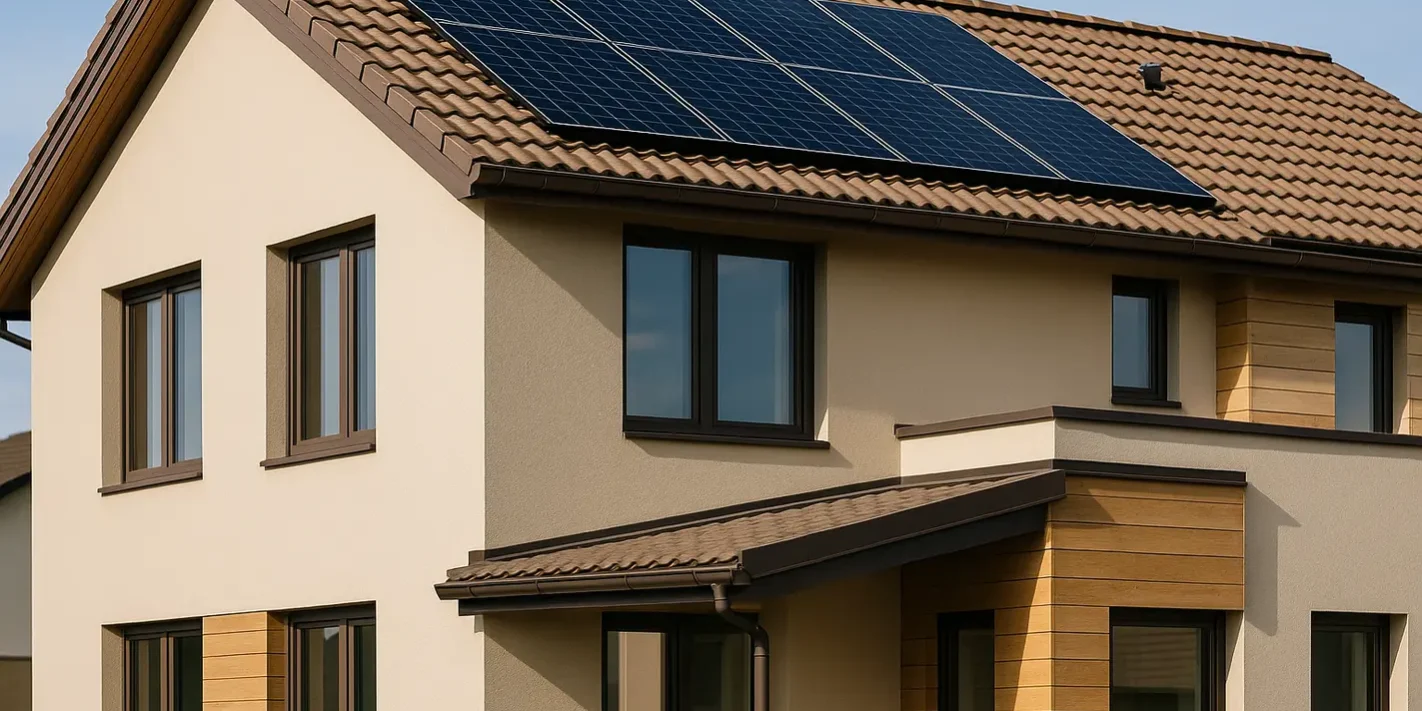 Modern duurzaam woongebouw met zonnepanelen en beng eisen