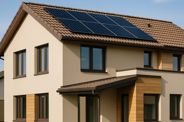 Modern duurzaam woongebouw met zonnepanelen en beng eisen
