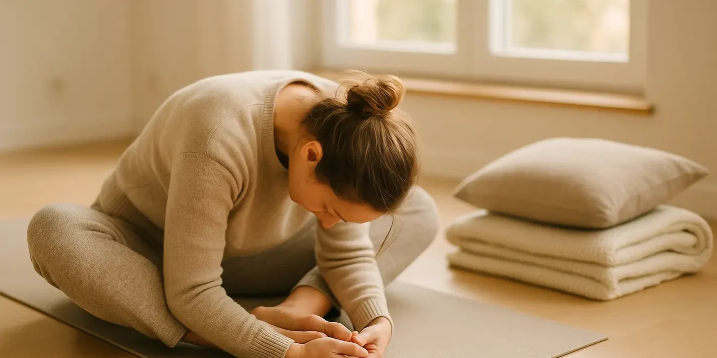 De betekenis van yin yoga Vrouw in vlinderhouding toont betekenis yin yoga