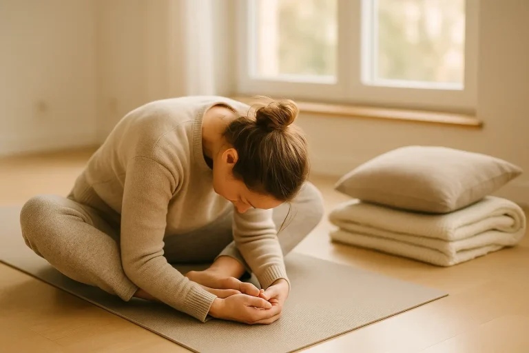 Vrouw in vlinderhouding toont betekenis yin yoga